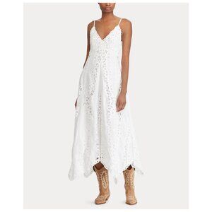 Polo Ralph Lauren 100% Linen Eyelet Lace Maxi Dress Wedding Graduation Coastal